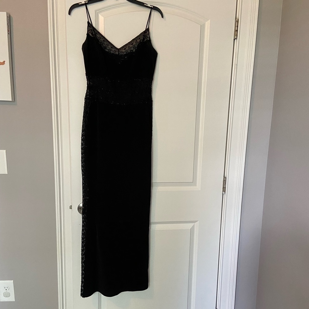 Gilar black beaded dress with sheer on stomach and neckline